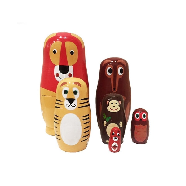 6 stk Tegneserie Dyr Tre Russiske Matryoshka Nesting Dukker