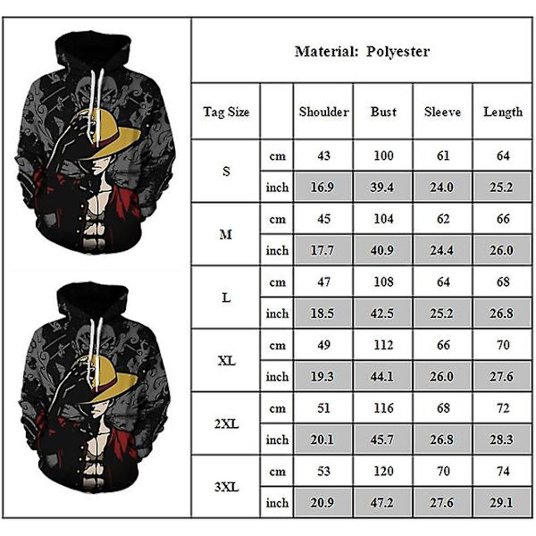 One Piece Anime Hoodies för Vuxna, Casual Luffy Tryckt Tröja, Långärmad Huvtröja, Present L