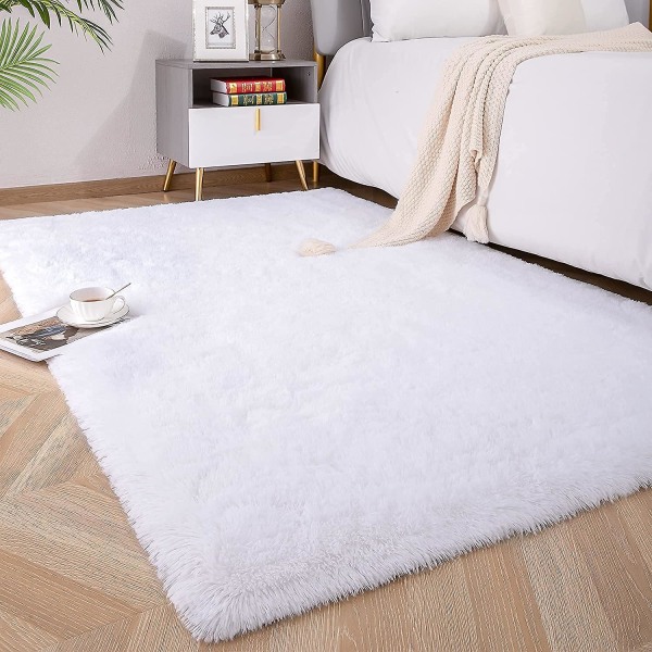 Knfe Mjuk och fluffig matta för sovrum, barnrum, plysch, shaggy, barnkammare, fluffig matta, mattor för pojkar White 2.6 * 5.2 Feet