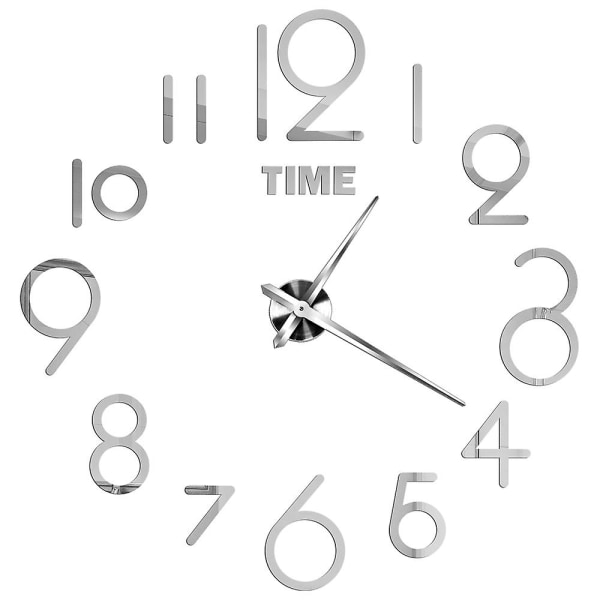 Romerska Siffror Väggklockor 3d DIY Spegel Väggklocka Akryl Dekal Mode Kvarts Klockor Titta Hem Dekoration Reloj De Pared Silver D 37 inch (60-90cm)