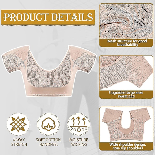 Underarmsväst, Andningsbar Sweat Guard Underklädersväst,tvättbara armhålsskydd,tvättbara armhålsskydd hg Skin color M