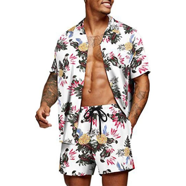 Herre Tropical Print Hawaii skjorter Korte bukser Sett Summer Holiday Beach Kortermede topper + shorts antrekk A 2XL