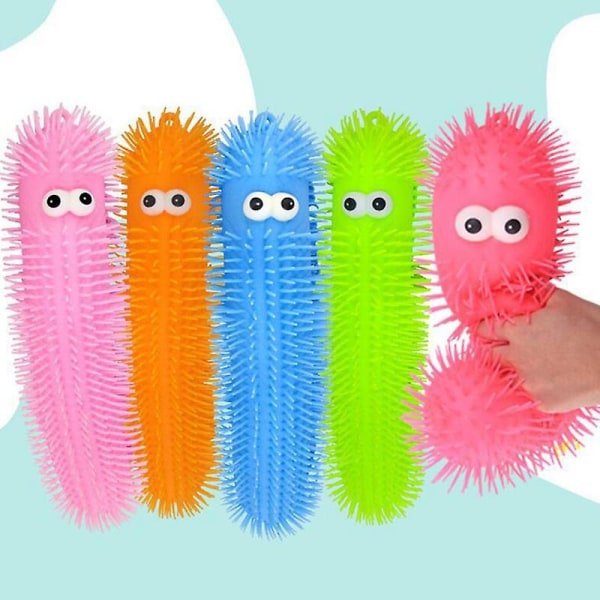 1 stk Light-up Caterpillar Stress Relief Leketøy Stretchy Fidget Nudler String Fargerike sensoriske leker Luminous Worm Fuzzy Up Baller