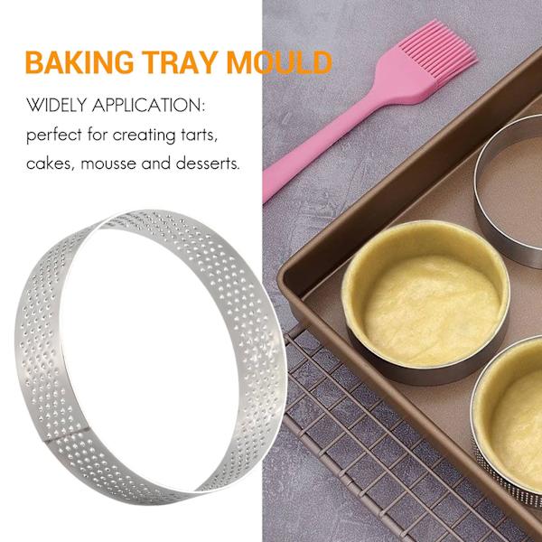 5 kpl Pyöreä huokoinen torttu rengas pohja torni piirakka kakku mould leivonta Lämmönkestävä rei'itetty kakku M Silver
