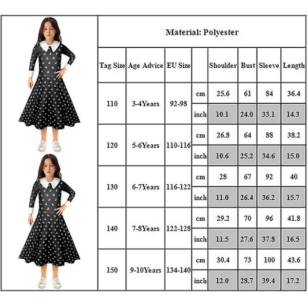 3-10-vuotiaat lapset tytöt Addamsin perhe keskiviikkopuku Cosplay-juhlapuku Dress 9-10 Years