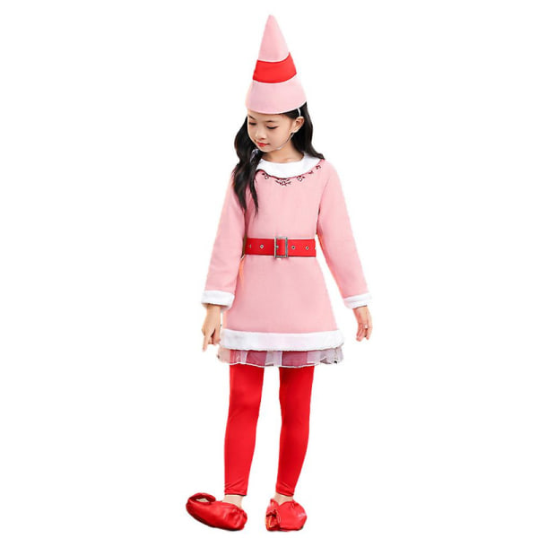 3-10 år Børn Drenge Piger Julefest Elf Cosplay Kostume Langærmet Kjole Fancy Dress Up Outfit Set-Pink 5-6 Years