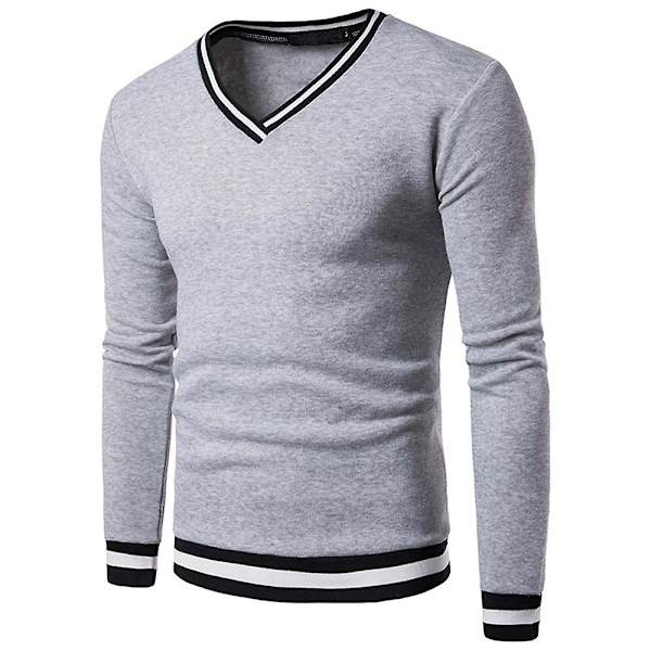 Herrar Toppar V-ringad Långärmad Färgblock Pullover Casual Tröja Light Grey M