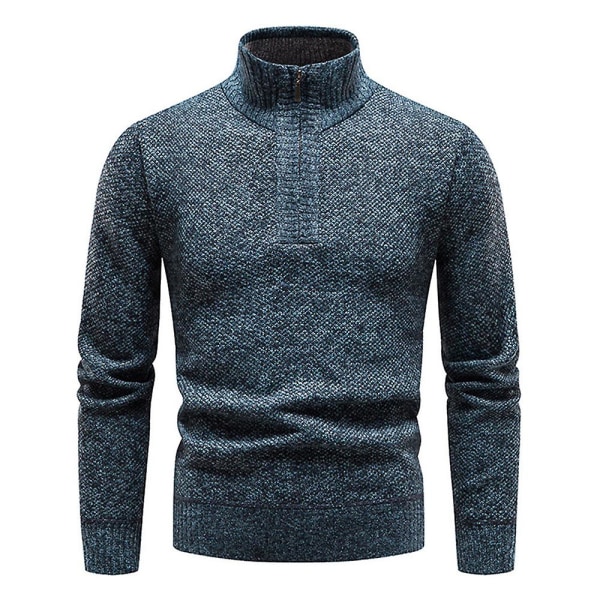 Genser med høy glidelås for menn med lange ermer, strikket genser Blue XL