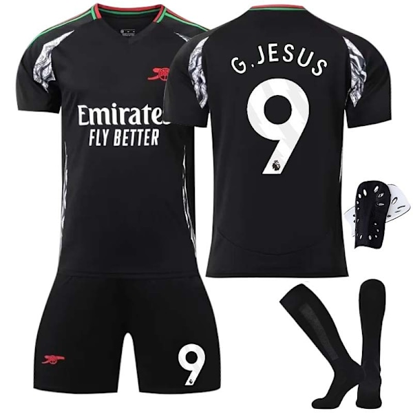 2425 Arsenal udebanetrøje Jesus fodbolduniformssæt med sokker + beskyttelsesudstyr 28(150-160cm)