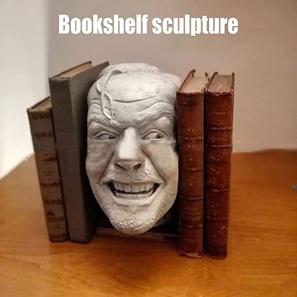 Unik bokstöd Här är Johnny Sculpture Of The Shining Library Resin Desktop bokhylla prydnad för bibliotekskontoret