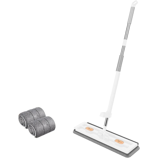 Stor Platt Moppset, 360° Swivelmopp med Urvridningsfunktion, Platt Mopp med Återanvändbara Mikrofibermoppdynor Kompatibla med Trägolv Laminatplattor -hg White Mop with 2 Pads