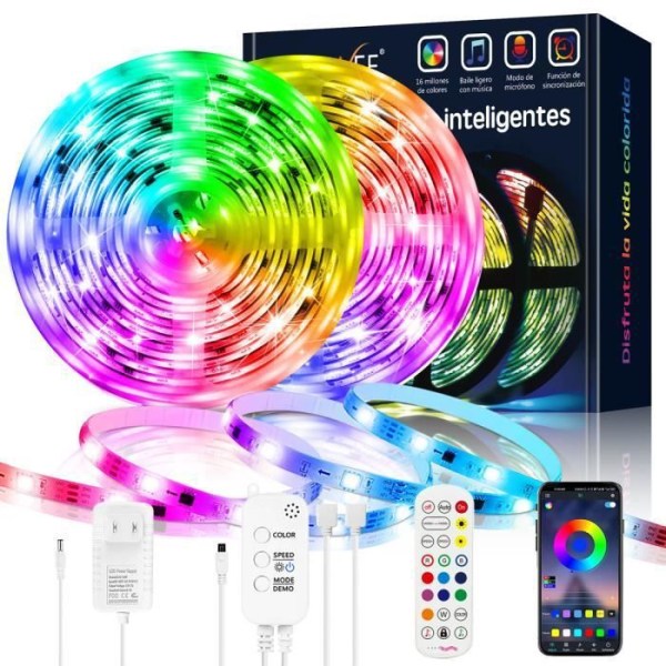 10M LED-strimmel, 5050 RGB LED-strimmel, flerfarvet LED-strimmel med Bluetooth-fjernbetjening, musikrytme/timerfunktion