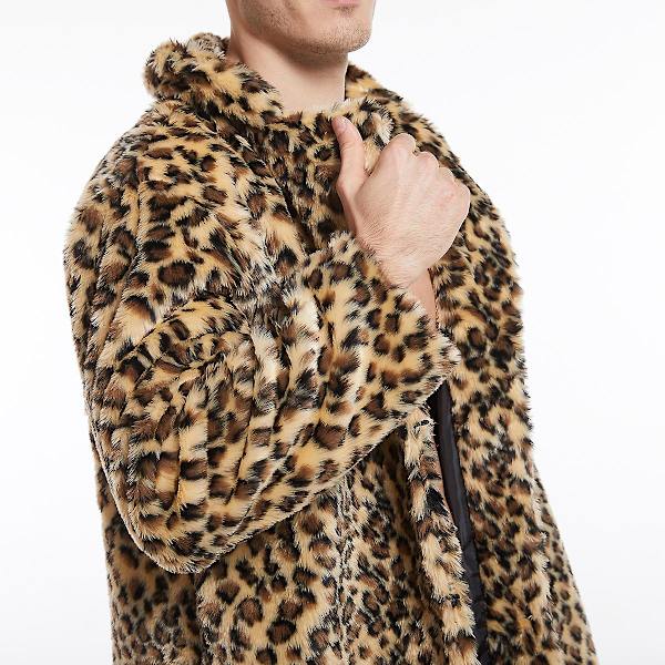 Allthemen Herre Leopard Print Pluss Mid-Length Straight Coat Yellow L