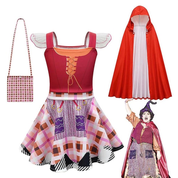 3-10 år jenter hokus pokus 2 heks cosplay fest kostyme kjoler kappe bag sett-rød 7-8Years