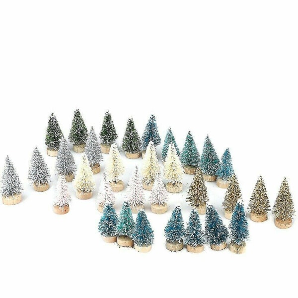 24 st Mini Julgranar Konstgjorda Tallar Mini Sisal Flaskborste Snö Frostträd -ES Light Green