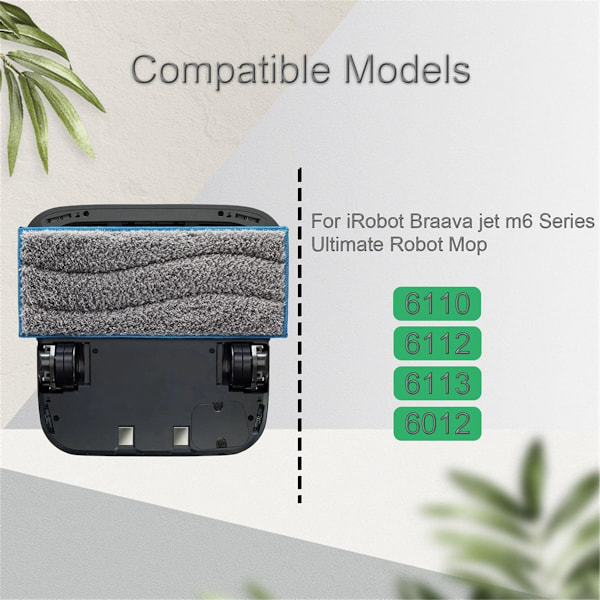 6 Pakning Avtakbare Moppeputer for iRobot Braava Jet M6-serien Robot, Oppgraderte Gjenbrukbare M6 Moppepute Erstatningstilbehør