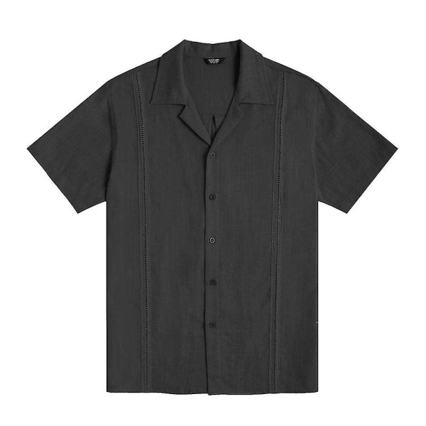 Herre revers V-hals kortærmet knap skjorte sommer toppe Black 2XL