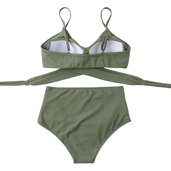 Dametøj Kryds Kors Push Up Badetøj Top Mavekontrol Halter Bikini Højtaljet Badetøj Todelt Badetøj Army Green Large