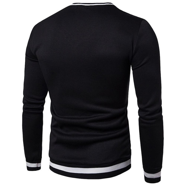 Herrar Toppar V-ringad Långärmad Färgblock Pullover Casual Tröja Black 2XL