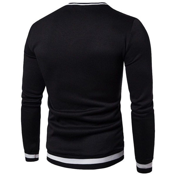 Herrtröjor V-hals långärmad Colorblock Pullover Casual Sweatshirt Black 2XL