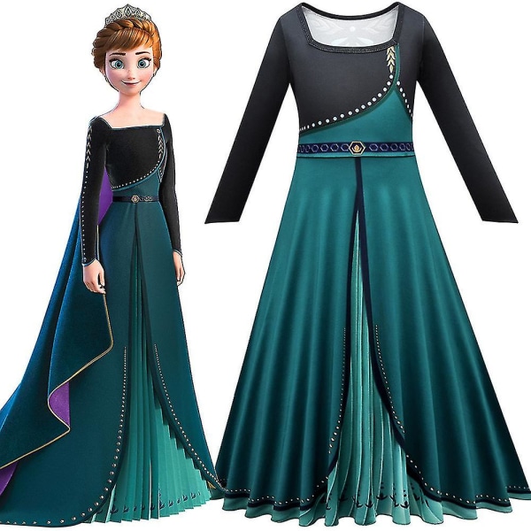 Frozen Princess Anna Costume Kids Cape Dress Cosplay Girls Clothes Outfit 7-8 Years