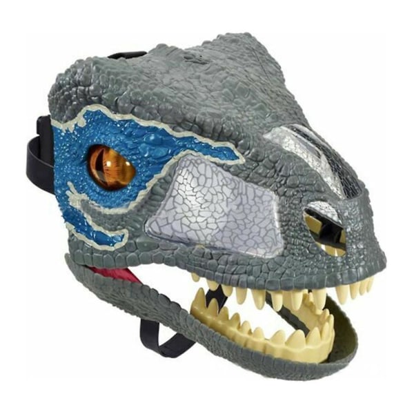 Jurassic World Dinosaur Cosplay Mask med rörlig mun -ge Grey Blue