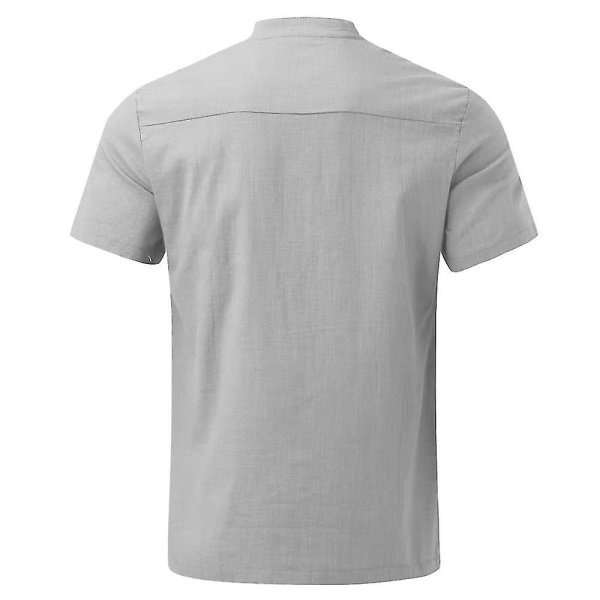 Enfärgade kortärmade toppar för män sommar casual skjorta Grey 2XL