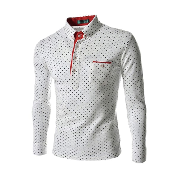 Mænds Polka Dot Polo Shirt Formelle Casual Skjorter Golf Toppe White XL