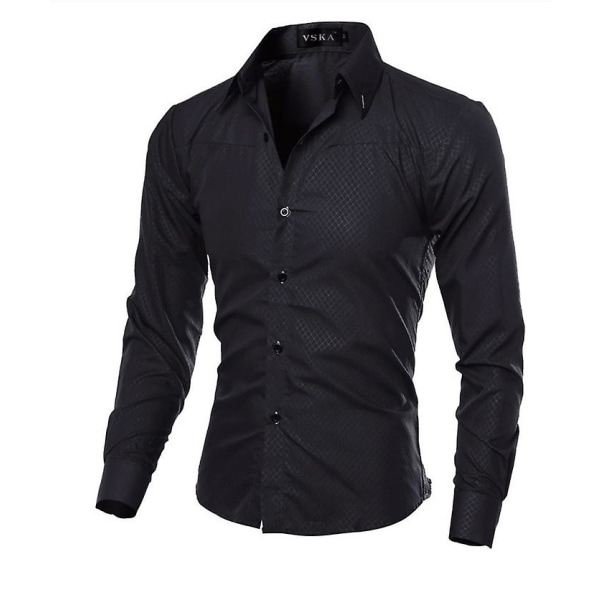 Herre Casual Business Formell skjorte topper Black 2XL