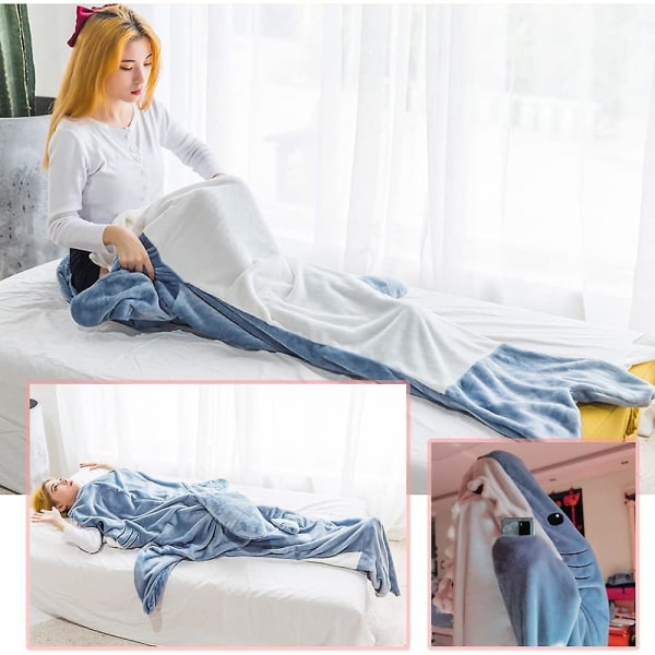 Shark Blanket Voksen Dress Up, Superblød Sofa Snuggle Blanket Shark Blanket Sovepose, Portable Shark Blanket Hoodie -HG XXL