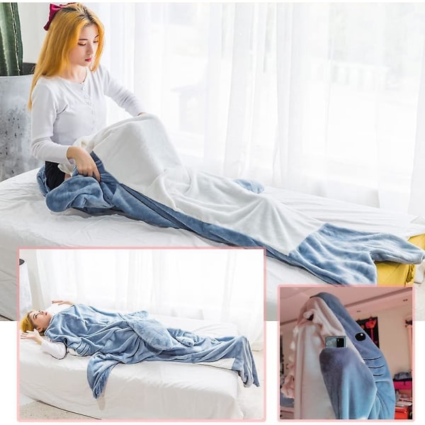 Shark Blanket Vuxen Dress Up, Supermjuk soffa Snuggle Blanket Shark Blanket Sovsäck, Portabel Shark Blanket Hoodie -HG S