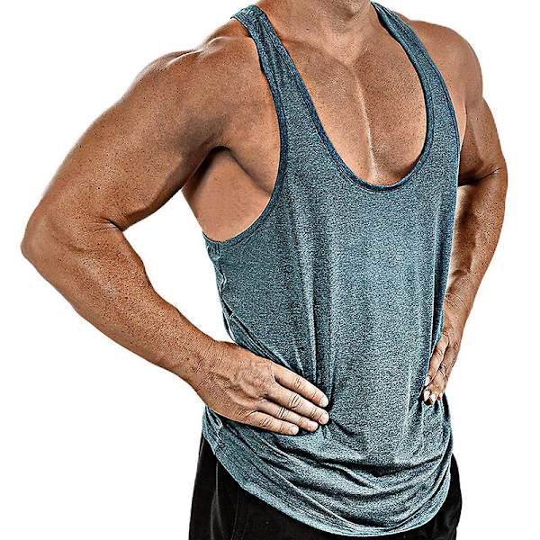 Herrarnas Gym Sport Väst Tränings Fitness Tank Tops Blue XL