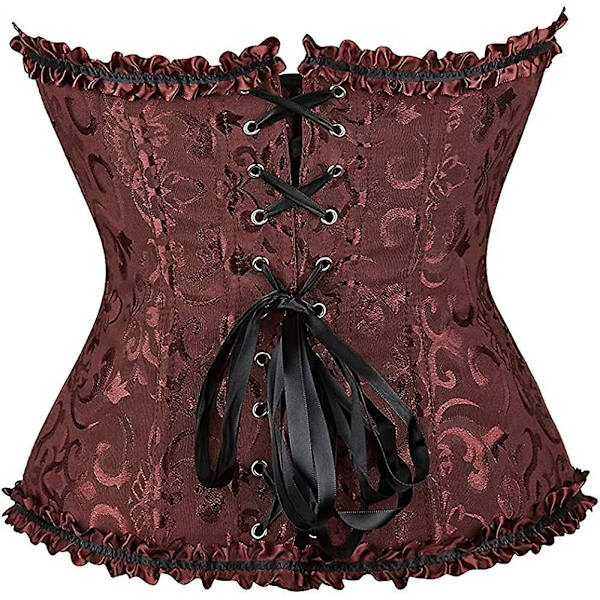 Szivyshi Dame Overbust Sweetheart Lace Up Plastic Bones Corset Bustier Top -ge Brown 6*L Plus