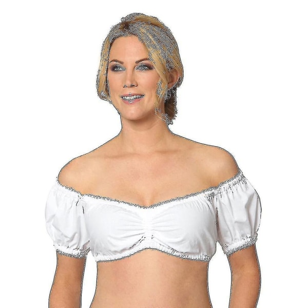 Dirndl-bluse med Ruffles Hvit - Tradisjonell Elegant Bayerisk Oktoberfest Klippet Bluse hg Silver white M