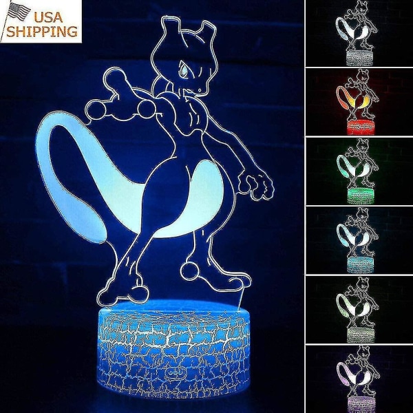 3D Mewtwo Lampe Spil Rolle Touchremote LED Natlampe Bordlampe Hjem Decor Gave