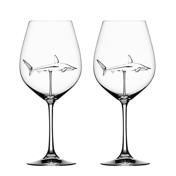 Rött Vinglas med Haj Inuti Goblet Glas Klar Glas Hem Bar Fest 2pcs