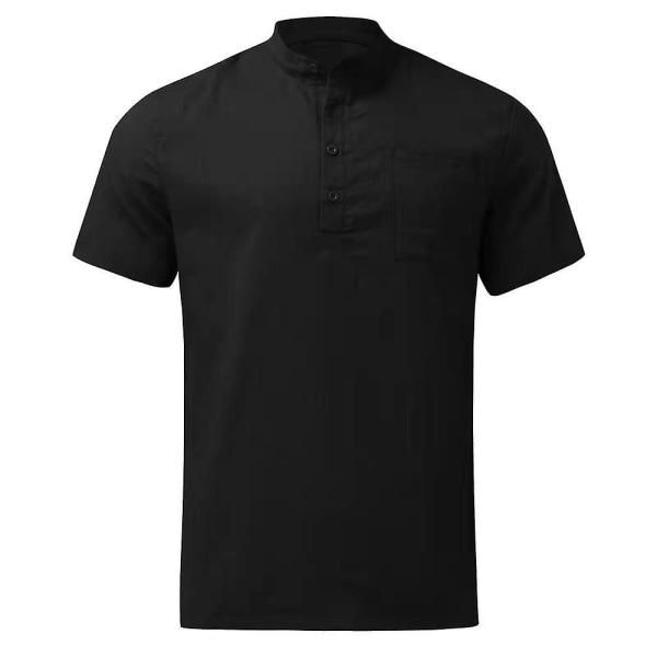 Enfärgade kortärmade toppar för män sommar casual skjorta Black 3XL