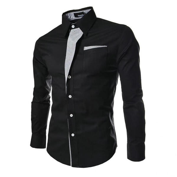 Herrar Formal Knapp-Down Skjorta Business Skjorta Toppar Black 3XL