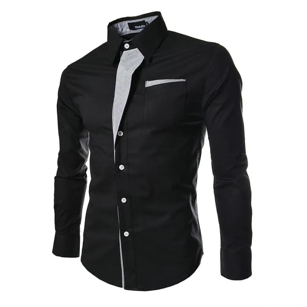 Herre formel Button-down skjorte Business skjorte toppe Black 3XL