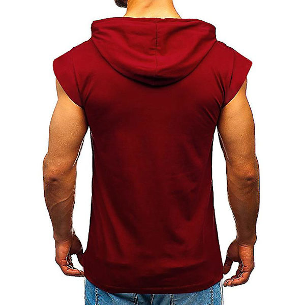 Herrarnas Kortärmad Hoodie Gym Sport T-shirt Tank Tops Wine Red 2XL