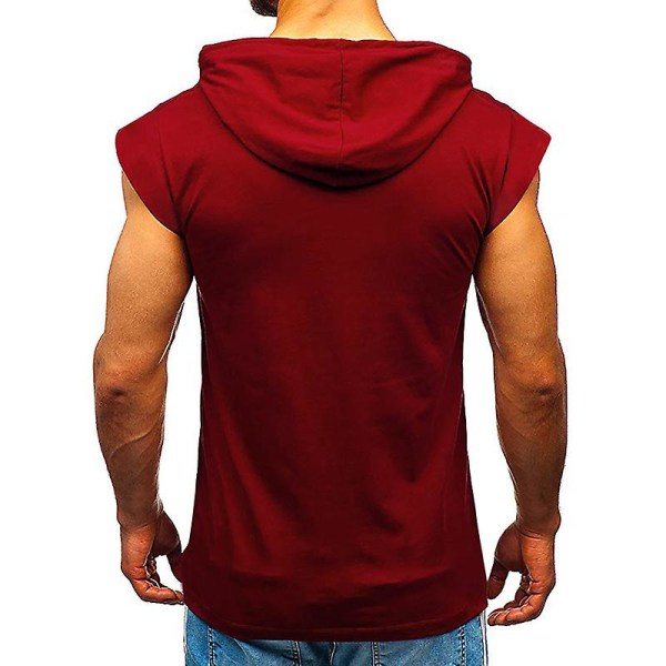 Miesten Lyhythihainen Huppari Kuntosali Urheilu T-paita Tank Topit Wine Red 2XL