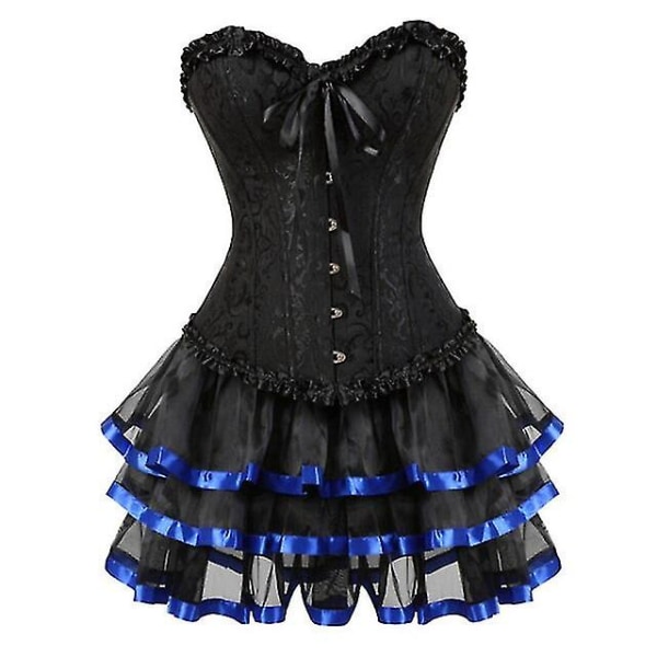 Seksikäs Korsettimekko Naisille Pluskokoinen Kostyymi Yläosa Burleske Korsetti Ja Minihame Setti Tutu Corselet -ge Blue XXL