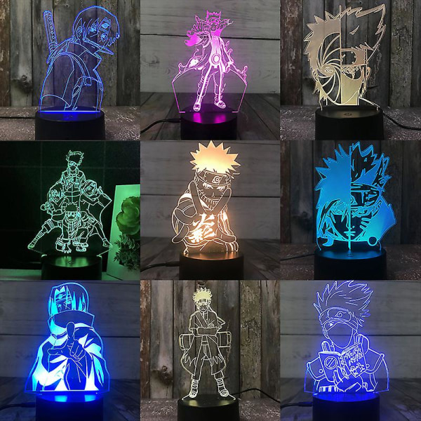 3D Natlys Naruto Team Uzumaki Naruto Sasuke Sakura Figur LED Natlampe -ES E 1pc