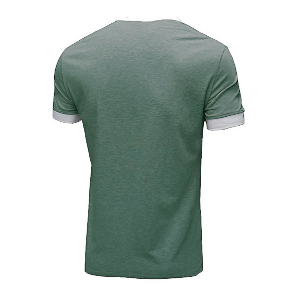 Herrar Falska Två-Delar Henley T-shirt Kortärmad Sommar Toppar Green 2XL