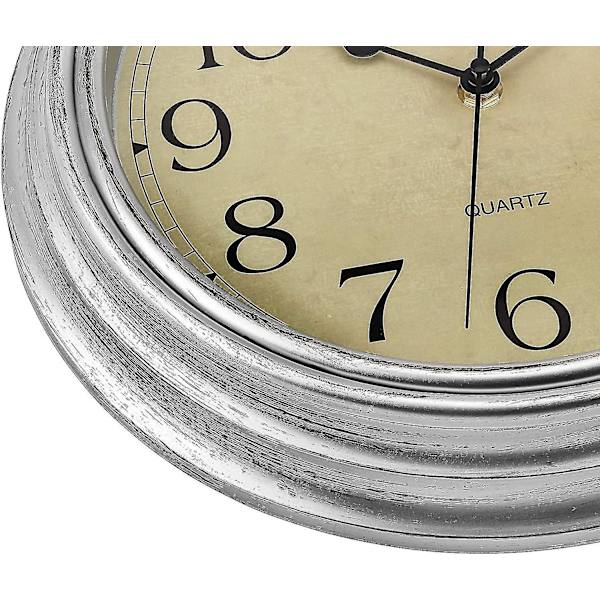 Silent No Tick Pyöreä retrokvartsikello seinäkello (12 tuumaa) silver