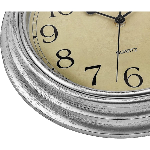 Silent No Tick Round Retro Quartz Clock Väggklocka (12 tum) silver