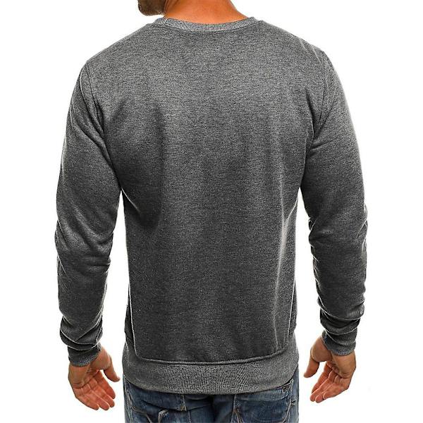 Miesten topit Crew Neck T-paita Solid pitkähihainen casual villapaita Dark Gray M