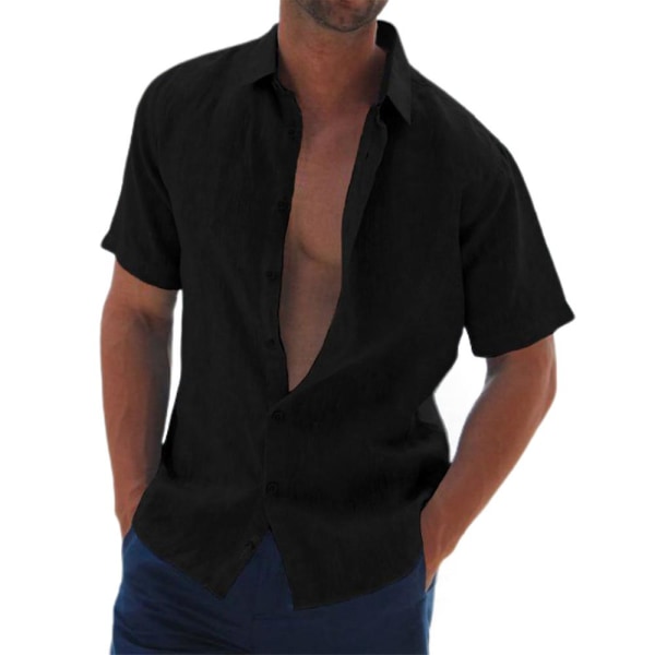 Herrtröjor sommar Casual enkla kortärmade affärsskjortor Black L