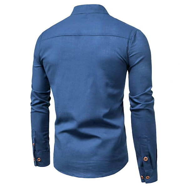 Herreknapper Halsskjorte Casual Business Langermede topper Navy Blue M