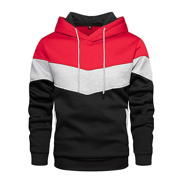 Herre Casual Color Block Hættetrøje Sports Hoodie Toppe Red M